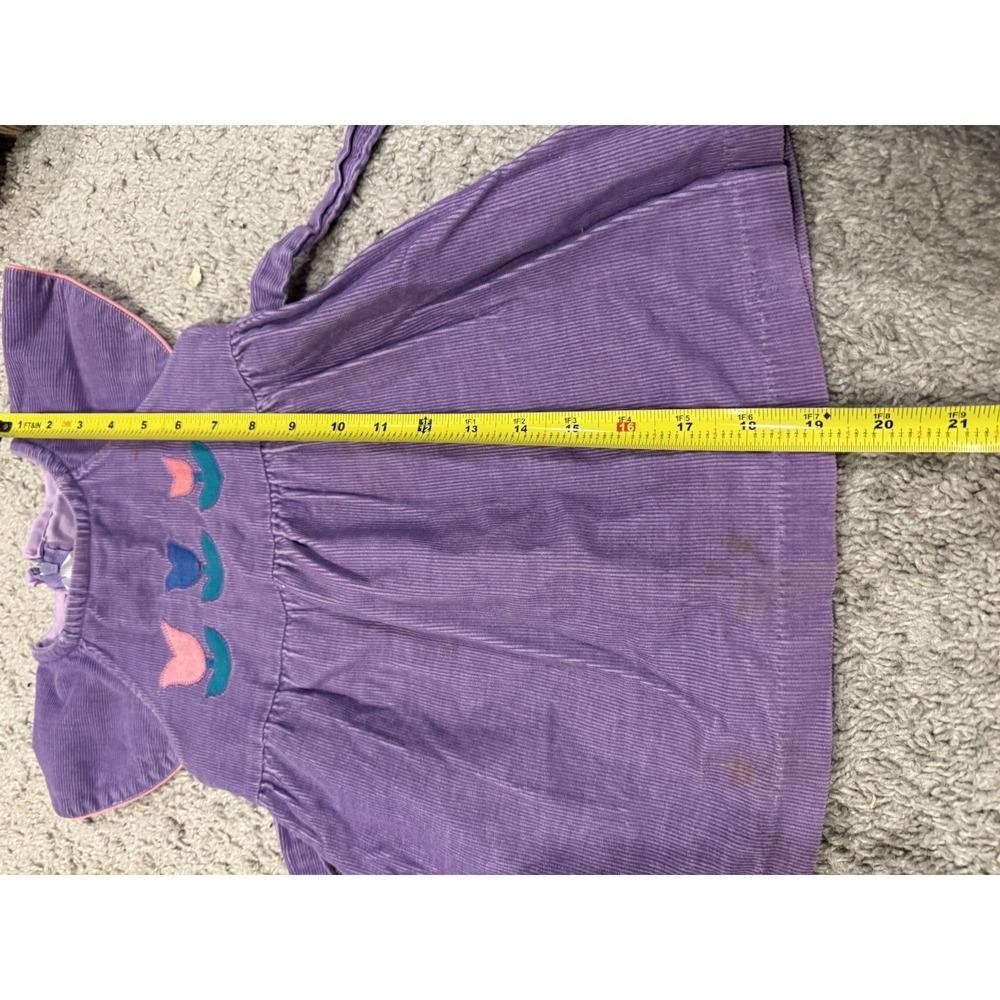Vintage Corduroy Purple Toddler Jumper Dress With Tulip Flower Applique 3T - Picture 5 of 8